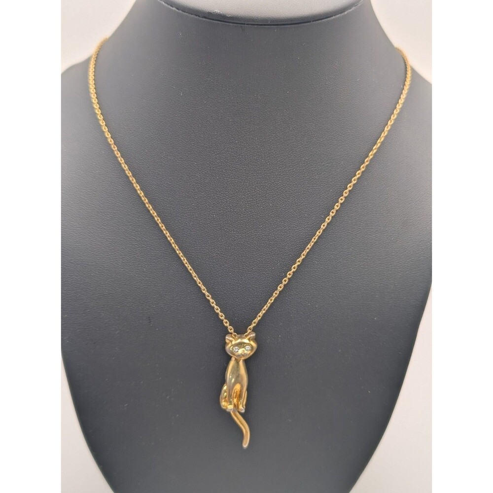 Vtg Avon Articulated Cat Pendant Necklace Gold Tone Rhinestone Eyes Moving Head